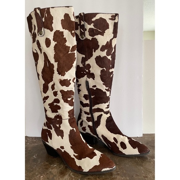 INC Womens Launa Cow Print Calf Hair Boots Brown White Cowgirl Western Chic 10M - Picture 11 of 16